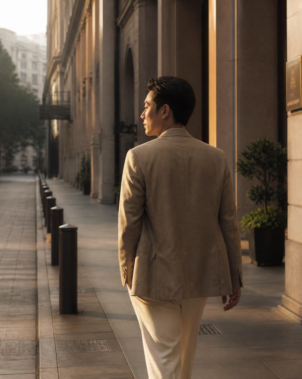 Marcus walking through the Singapore CBD at first light